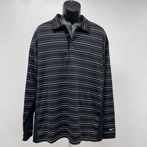 Nike Golf Dri-FIT UV Long Sleeve‎ Striped Black/White/Red Polo Shirt Athletic XL